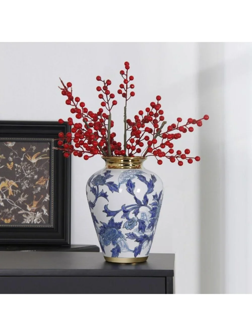 Chinoiserie Blue & White Vase 9.8